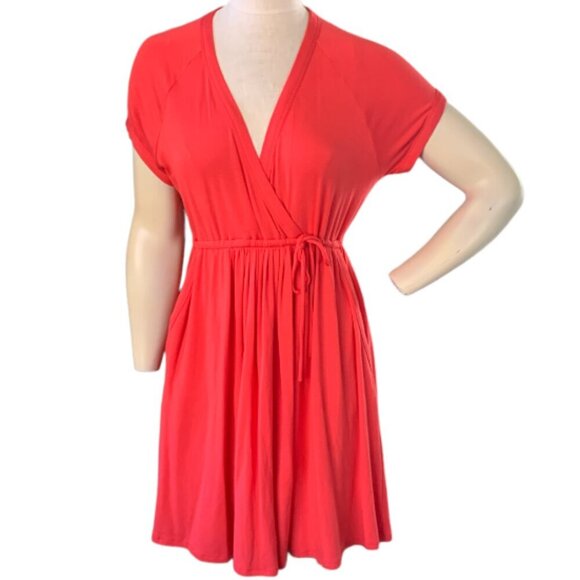 Robin Piccone Surplice Faux Wrap Dress/Beach Cover-up Orange-Red #119D - Picture 1 of 7